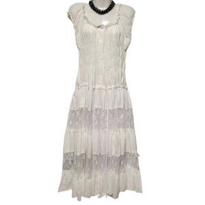 White Lace Tiered Voluminous Midi Dress Size S Size M